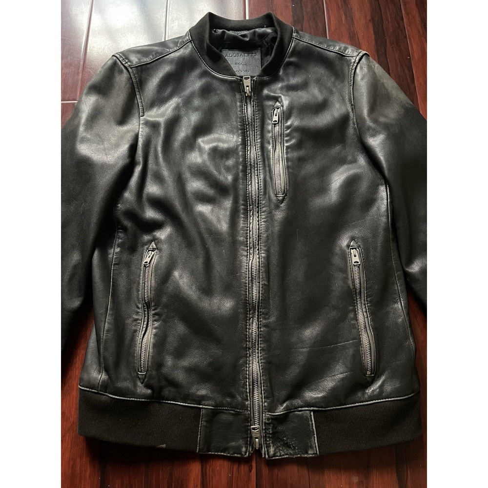 All Saints Kino Oversized Leather Bomber Jacket Black Mens Size Small MSRP $599 - Picture 2 of 13